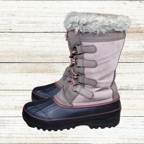 Khombu Tan Suede Black Rubber Duck Toe Women's Winter Snow Boots | Size 8 - Picture 3 of 4